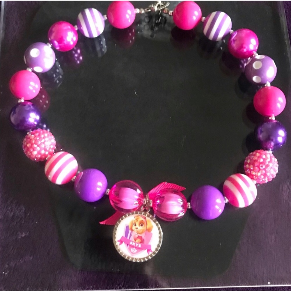 Girls Pink & Purple Beaded Character Necklace